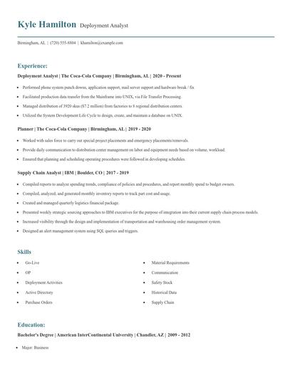 Deployment Analyst Resume