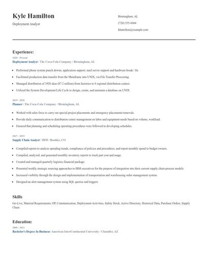 Deployment Analyst Resume