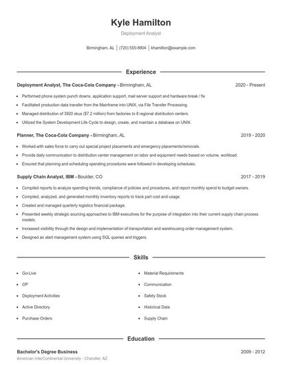 Deployment Analyst Resume