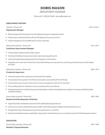Deployment Manager Resume
