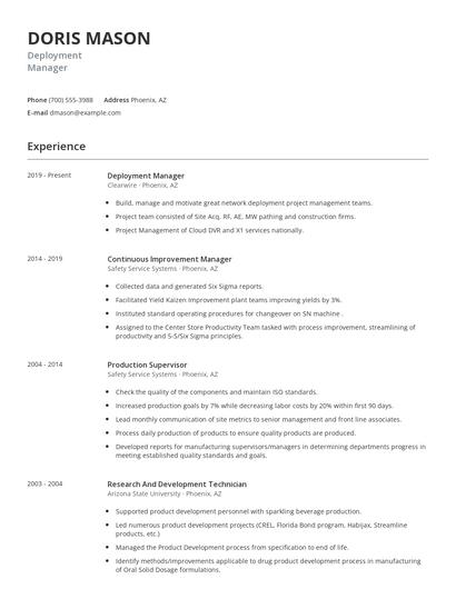 Deployment Manager Resume