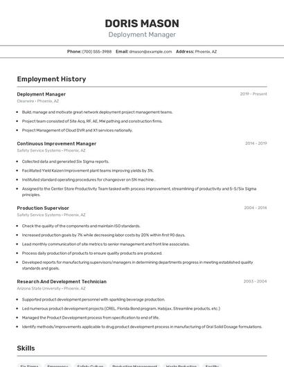 Deployment Manager Resume