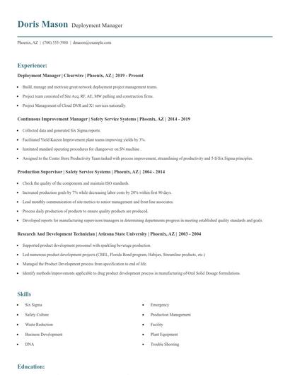 Deployment Manager Resume