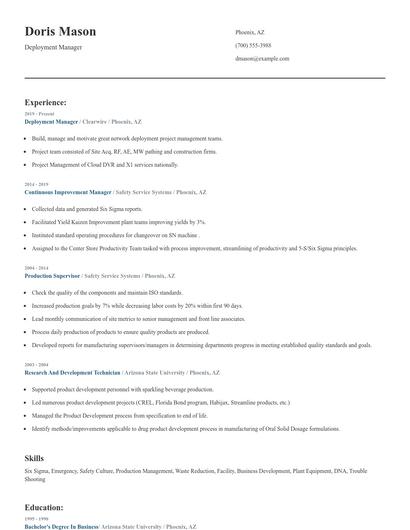 Deployment Manager Resume