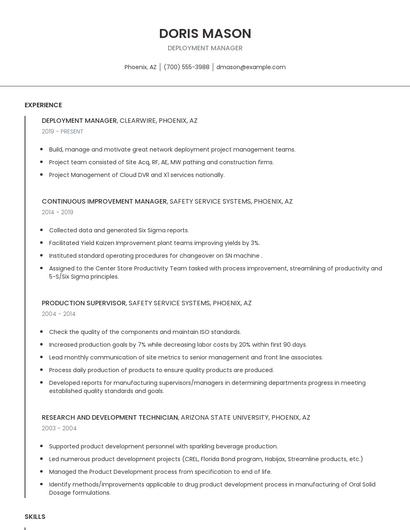 Deployment Manager Resume