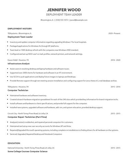Deployment Team Leader Resume