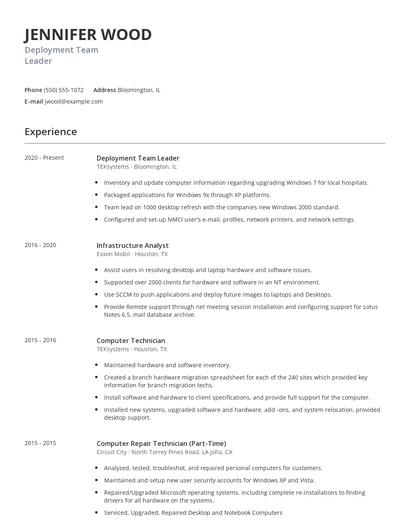 Deployment Team Leader Resume