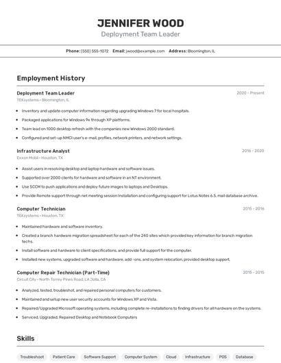 Deployment Team Leader Resume