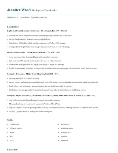 Deployment Team Leader Resume