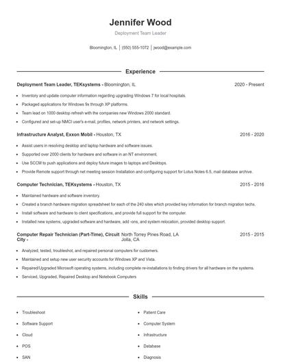 Deployment Team Leader Resume
