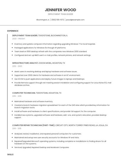 Deployment Team Leader Resume