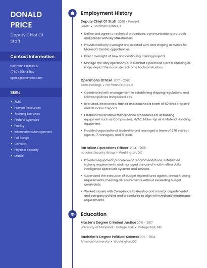 Deputy Chief Of Staff Resume