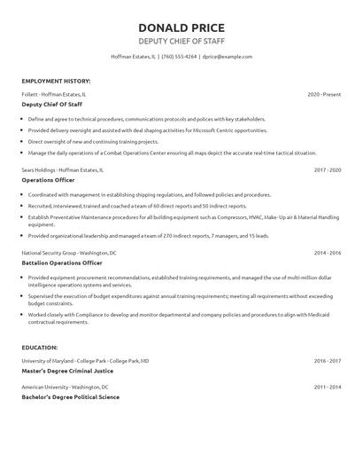 Deputy Chief Of Staff Resume