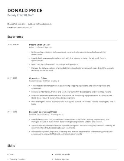 Deputy Chief Of Staff Resume