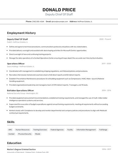 Deputy Chief Of Staff Resume