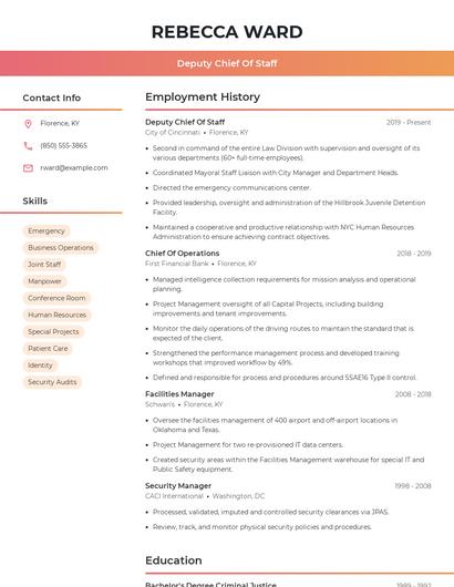 Deputy Chief Of Staff Resume