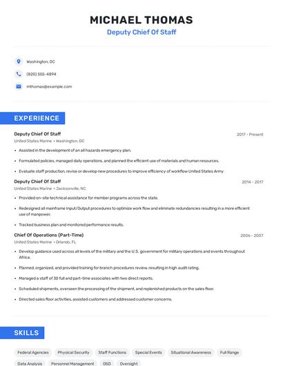 Deputy Chief Of Staff Resume