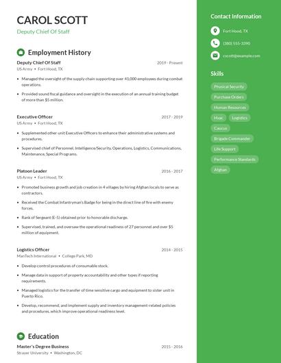 Deputy Chief Of Staff Resume