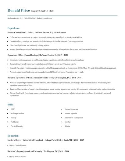 Deputy Chief Of Staff Resume