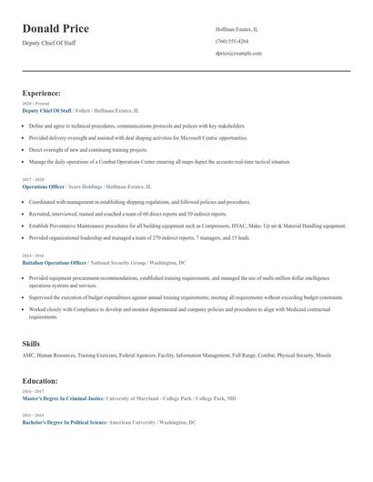 Deputy Chief Of Staff Resume