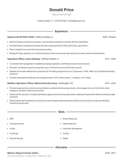 Deputy Chief Of Staff Resume