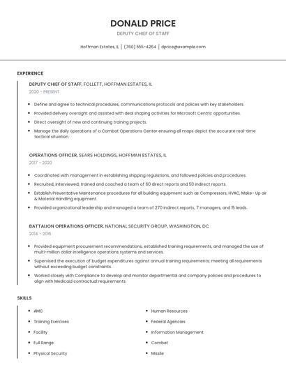 Deputy Chief Of Staff Resume