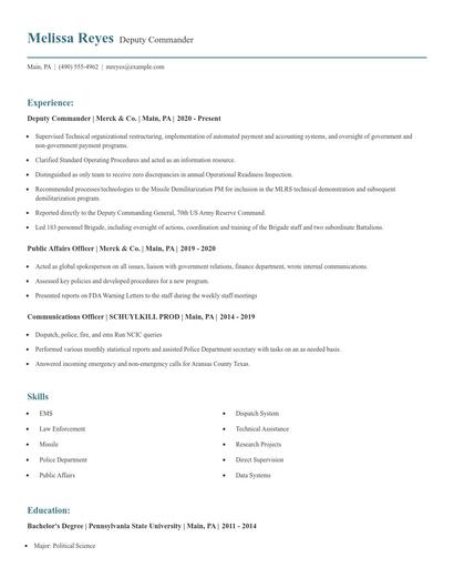 Deputy Commander Resume