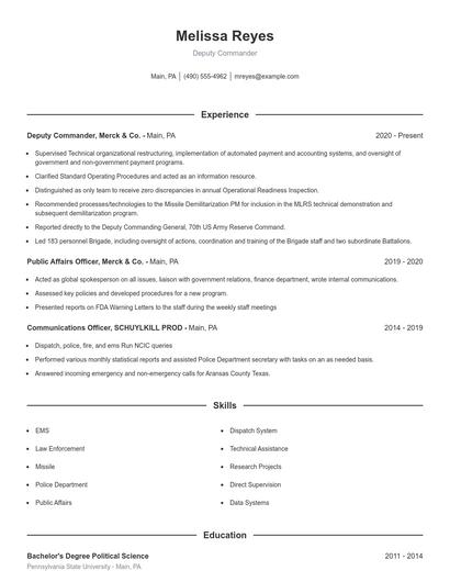 Deputy Commander Resume