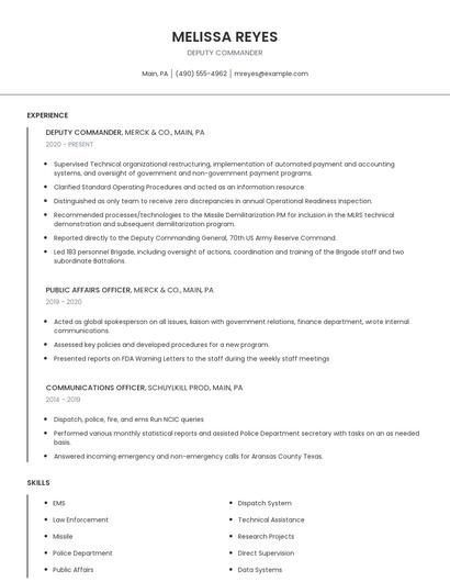 Deputy Commander Resume