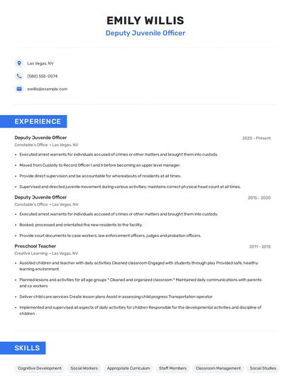 Deputy Juvenile Officer Resume