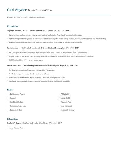 Deputy Probation Officer Resume