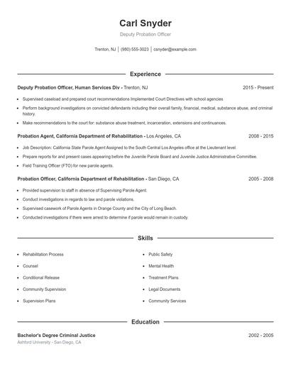 Deputy Probation Officer Resume