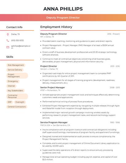 Deputy Program Director Resume