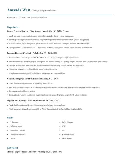 Deputy Program Director Resume