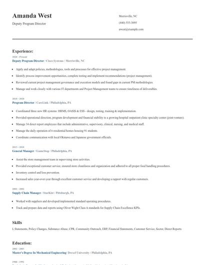 Deputy Program Director Resume