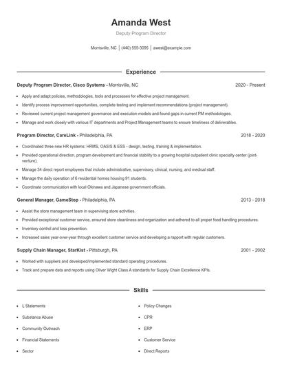 Deputy Program Director Resume