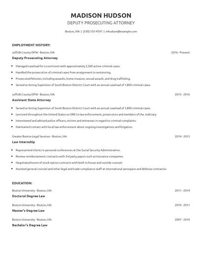 Deputy Prosecuting Attorney Resume