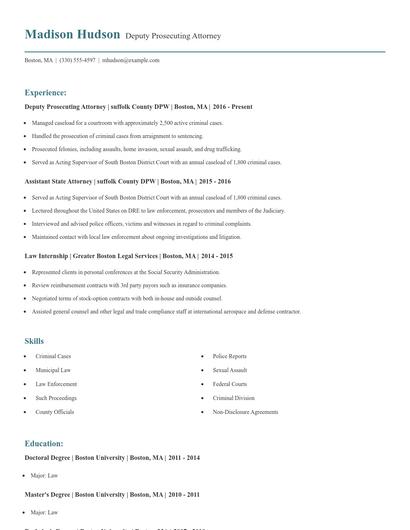 Deputy Prosecuting Attorney Resume