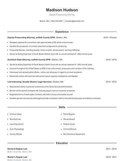 Deputy Prosecuting Attorney Resume