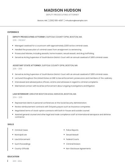 Deputy Prosecuting Attorney Resume