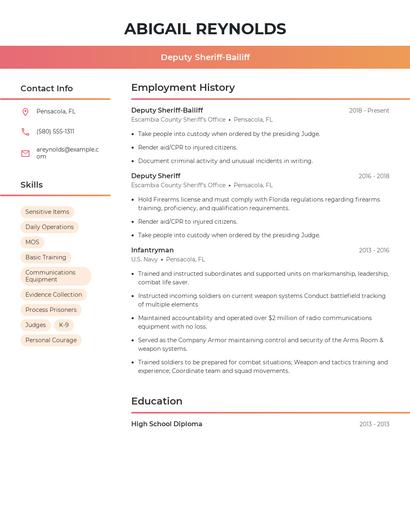 Deputy Sheriff-Bailiff Resume