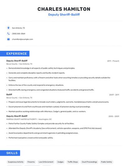 Deputy Sheriff-Bailiff Resume