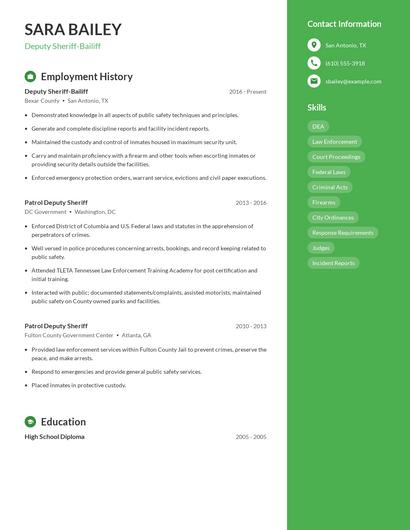 Deputy Sheriff-Bailiff Resume
