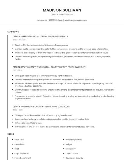 Deputy Sheriff-Bailiff Resume