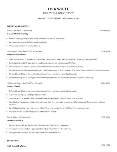 Deputy Sheriff-Custody Resume