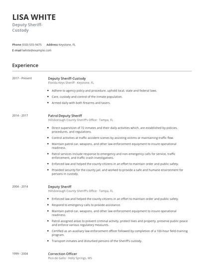 Deputy Sheriff-Custody Resume