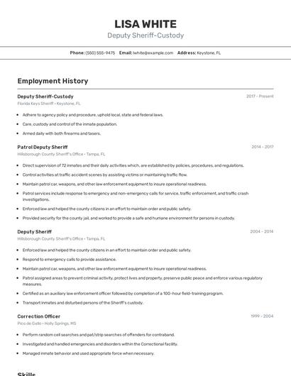 Deputy Sheriff-Custody Resume