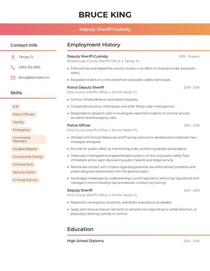 Deputy Sheriff-Custody Resume