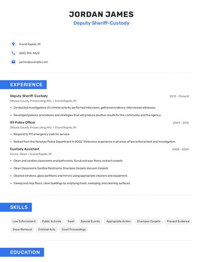 Deputy Sheriff-Custody Resume
