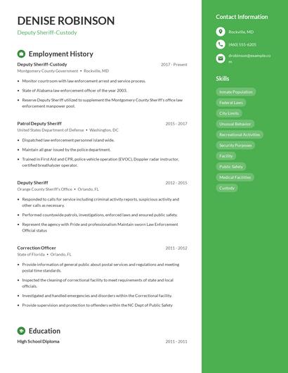 Deputy Sheriff-Custody Resume